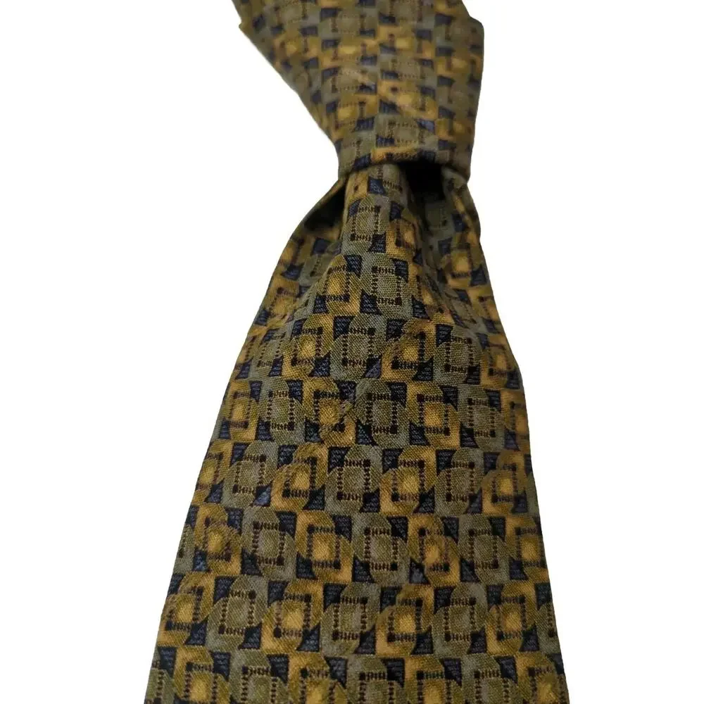 Ermenegildo Zegna Men's‎ Gold & Blue Geometric Silk Necktie 54.5